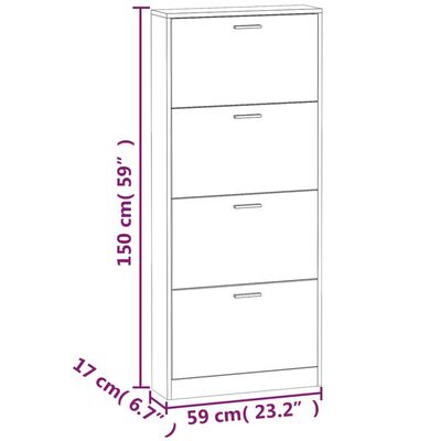 vidaXL szürke sonoma színű szerelt fa cipősszekrény 59x17x150 cm