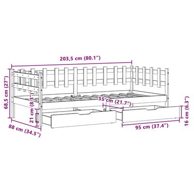 vidaXL fehér tömör fenyőfa kanapéágy fiókokkal 90 x 200 cm