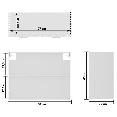 vidaXL magasfényű fehér forgácslap függő üvegszekrény 80 x 31 x 60 cm