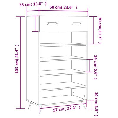 vidaXL fekete szerelt fa cipőszekrény 60 x 35 x 105 cm