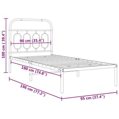 vidaXL fekete fém ágykeret fejtámlával 90 x 190 cm