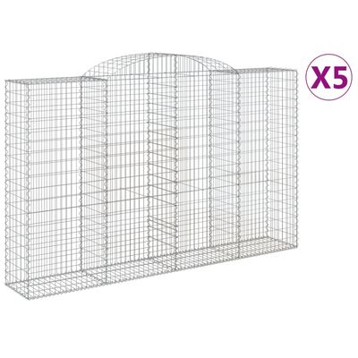 vidaXL 5 db íves horganyzott vas gabion kosár 300x50x180/200 cm