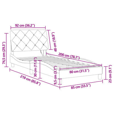 vidaXL fekete bársony ágykeret LED-világítással 80 x 200 cm