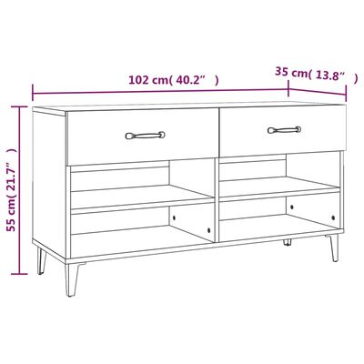 vidaXL betonszürke szerelt fa cipőszekrény 102x35x55 cm