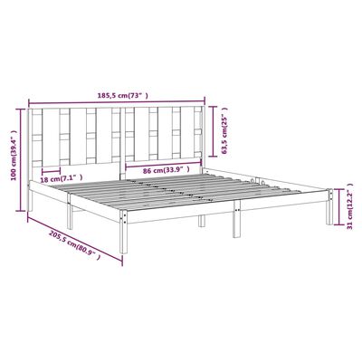 vidaXL Super King fekete tömör fa ágykeret 180 x 200 cm