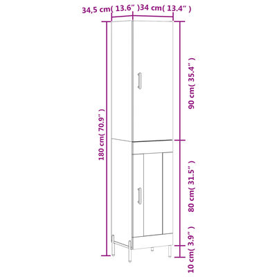 vidaXL sonoma tölgy szerelt fa magasszekrény 34,5x34x180 cm