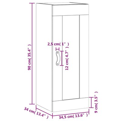 vidaXL fekete szerelt fa fali szekrény 34,5 x 34 x 90 cm