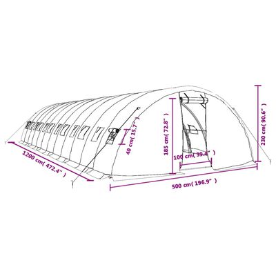 vidaXL fehér acélvázas melegház 60 m² 12 x 5 x 2,3m