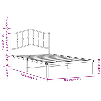 vidaXL fehér fém ágykeret fejtámlával 100x200 cm