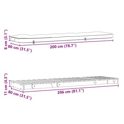 vidaXL tömör duglászfenyő futon kanapéágy matraccal 80 x 206 x 11 cm