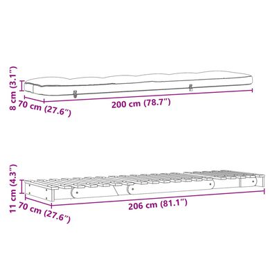 vidaXL tömör duglászfenyő futon kanapéágy matraccal 70 x 206 x 11 cm