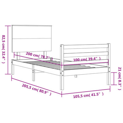 vidaXL fehér tömör fa ágykeret fejtámlával 100 x 200 cm