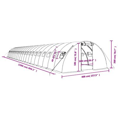 vidaXL zöld acélvázas melegház 88 m² 22 x 4 x 2 m