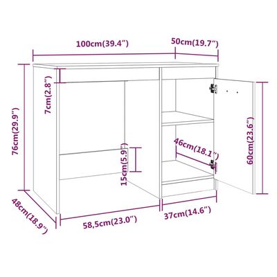 vidaXL füstös tölgy színű szerelt fa íróasztal 100 x 50 x 76 cm