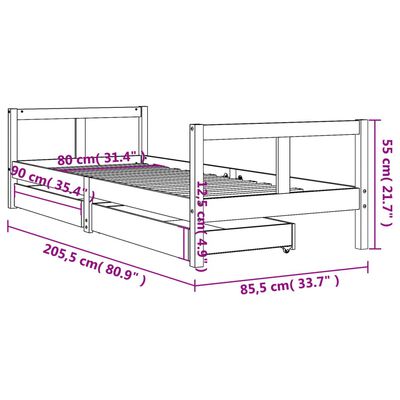 vidaXL tömör fenyőfa gyerekágykeret 80 x 200 cm