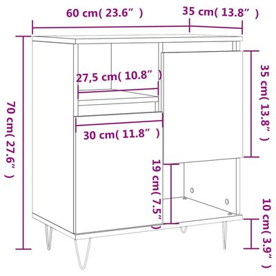 vidaXL szürke sonoma színű szerelt fa tálalószekrény 60 x 35 x 70 cm