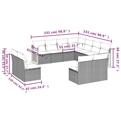 vidaXL 11 részes bézs polyrattan kerti ülőgarnitúra párnákkal