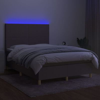 vidaXL tópszínű szövet rugós és LED-es ágy matraccal 140x200 cm