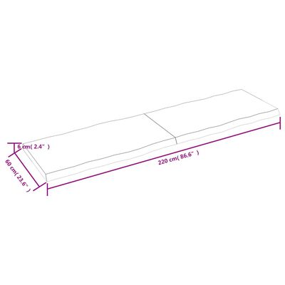 vidaXL világosbarna kezelt tömör asztallap 220x60x(2-6) cm