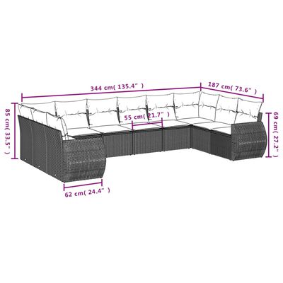 vidaXL 11 részes fekete polyrattan kerti ülőgarnitúra párnákkal