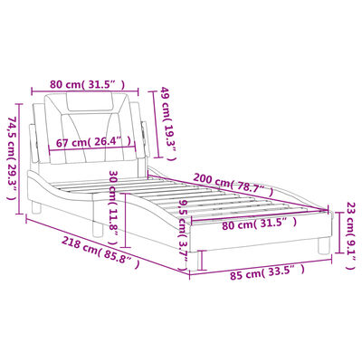 vidaXL fekete és fehér műbőr ágykeret fejtámlával 80 x 200 cm