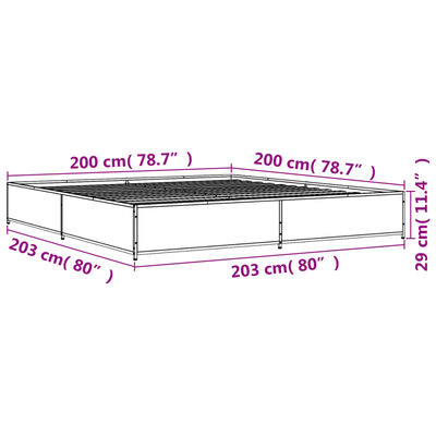 vidaXL füstös tölgy színű szerelt fa és fém ágykeret 200 x 200 cm