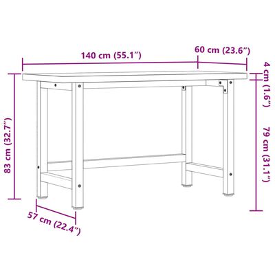 vidaXL tömör akácfa négyszög alakú munkapad 140 x 60 x 83 cm