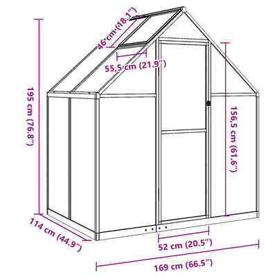 vidaXL antracitszürke alumínium melegház alapvázzal 169 x 114 x 195 cm