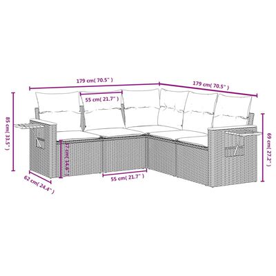 vidaXL 5 részes bézs polyrattan kerti ülőgarnitúra párnákkal