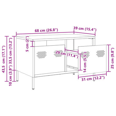 vidaXL antracitszürke hidegen hengerelt acél TV-szekrény 68x39x43,5 cm