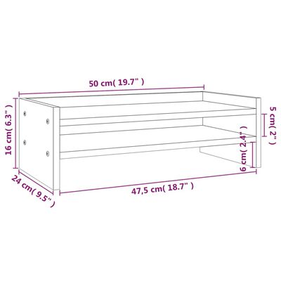 vidaXL fekete tömör fenyőfa monitorállvány 50 x 24 x 16 cm