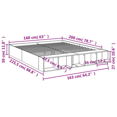 vidaXL füstös tölgy színű szerelt fa ágykeret 160 x 200 cm