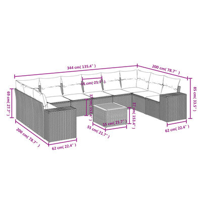 vidaXL 11 részes szürke polyrattan kerti ülőgarnitúra párnákkal