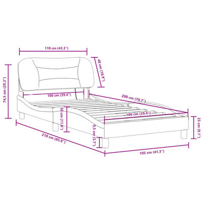 vidaXL fekete és fehér műbőr ágykeret LED-világítással 100 x 200 cm