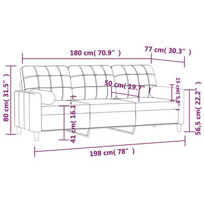 vidaXL 3 személyes bordó szövetkanapé díszpárnákkal 180 cm