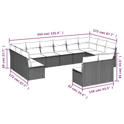 vidaXL 12 részes barna polyrattan kerti ülőgarnitúra párnákkal