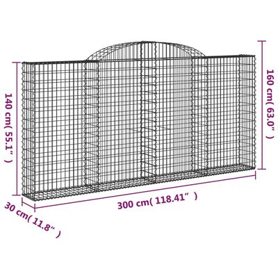 vidaXL 11 db íves horganyzott vas gabion kosár 300x30x140/160 cm