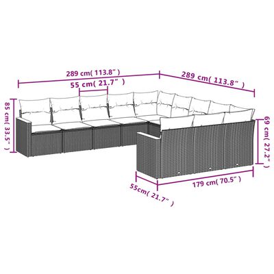 vidaXL 11 részes bézs polyrattan kerti ülőgarnitúra párnákkal