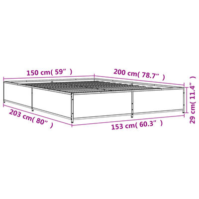 vidaXL füstös tölgy színű szerelt fa és fém ágykeret 150 x 200 cm