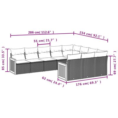 vidaXL 10 részes bézs polyrattan kerti ülőgarnitúra párnával