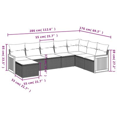 vidaXL 8 részes fekete polyrattan kerti ülőgarnitúra párnákkal