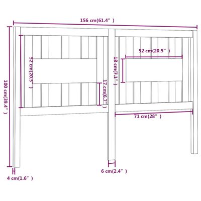 vidaXL tömör fenyőfa fejtámla 156 x 4 x 100 cm