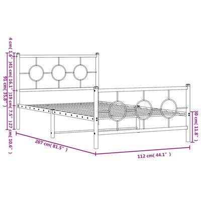 vidaXL fekete fém ágykeret fej- és lábtámlával 107 x 203 cm