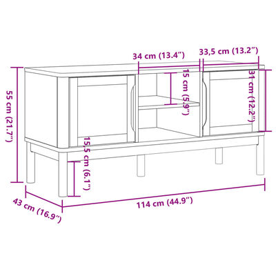 vidaXL FLORO szürke tömör fenyőfa TV-szekrény 114 x 43 x 55 cm