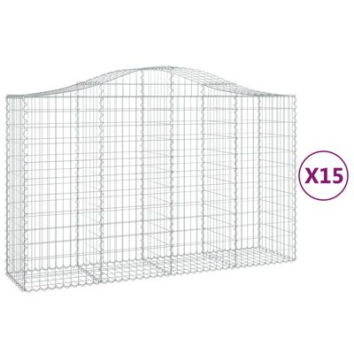 vidaXL 15 db íves horganyzott vas gabion kosár 200x50x120/140 cm