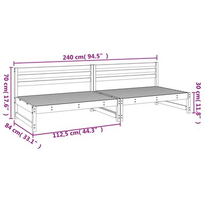 vidaXL 2 db szürke kerti tömör fenyőfa középső kanapé 120 x 80 cm