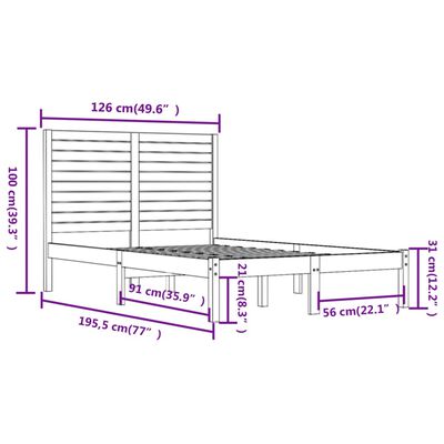 vidaXL Small Double fehér tömör fa ágykeret 120 x 190 cm