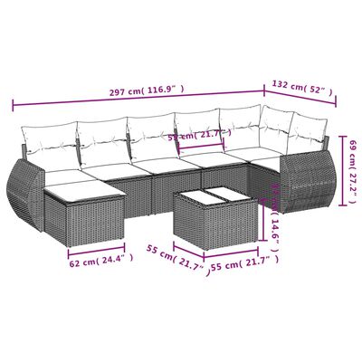 vidaXL 8 részes fekete polyrattan kerti ülőgarnitúra párnákkal