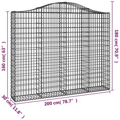 vidaXL 8 db íves horganyzott vas gabion kosár 200x30x160/180 cm