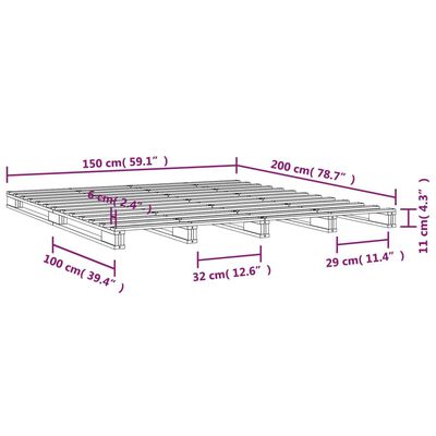 vidaXL szürke tömör fenyőfa raklapágy 150 x 200 cm (King Size)